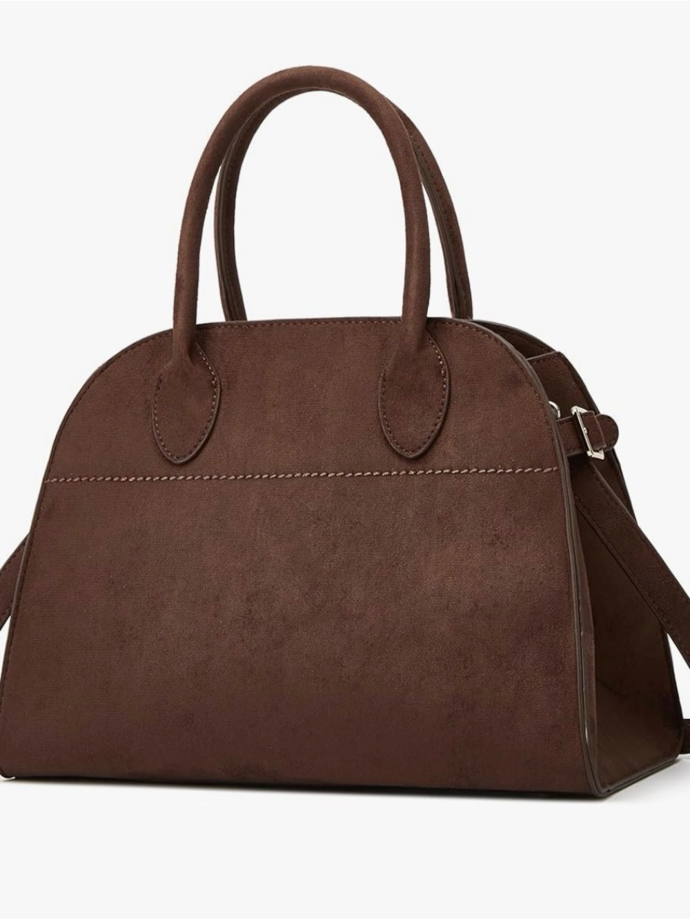 Brown Faux Suede Tote Satchel Crossbody Handbag